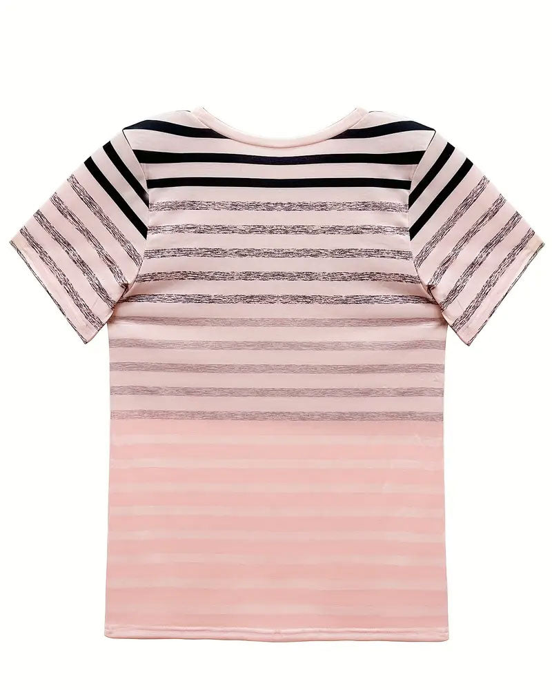 Kellie - Striped Short Sleeve T-Shirt with Round Neck