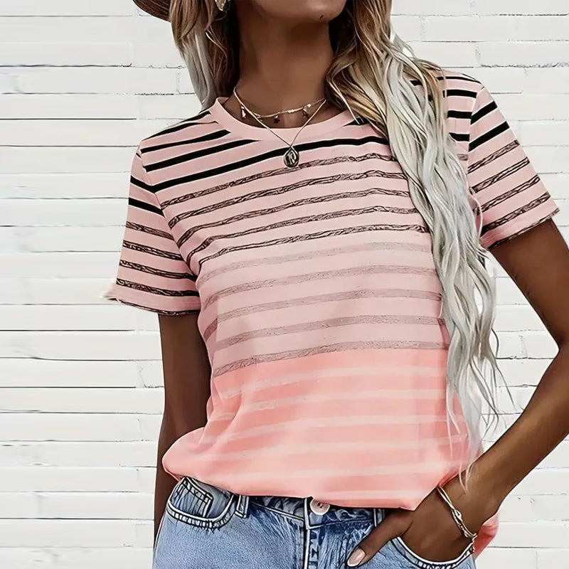 Kellie - Striped Short Sleeve T-Shirt with Round Neck