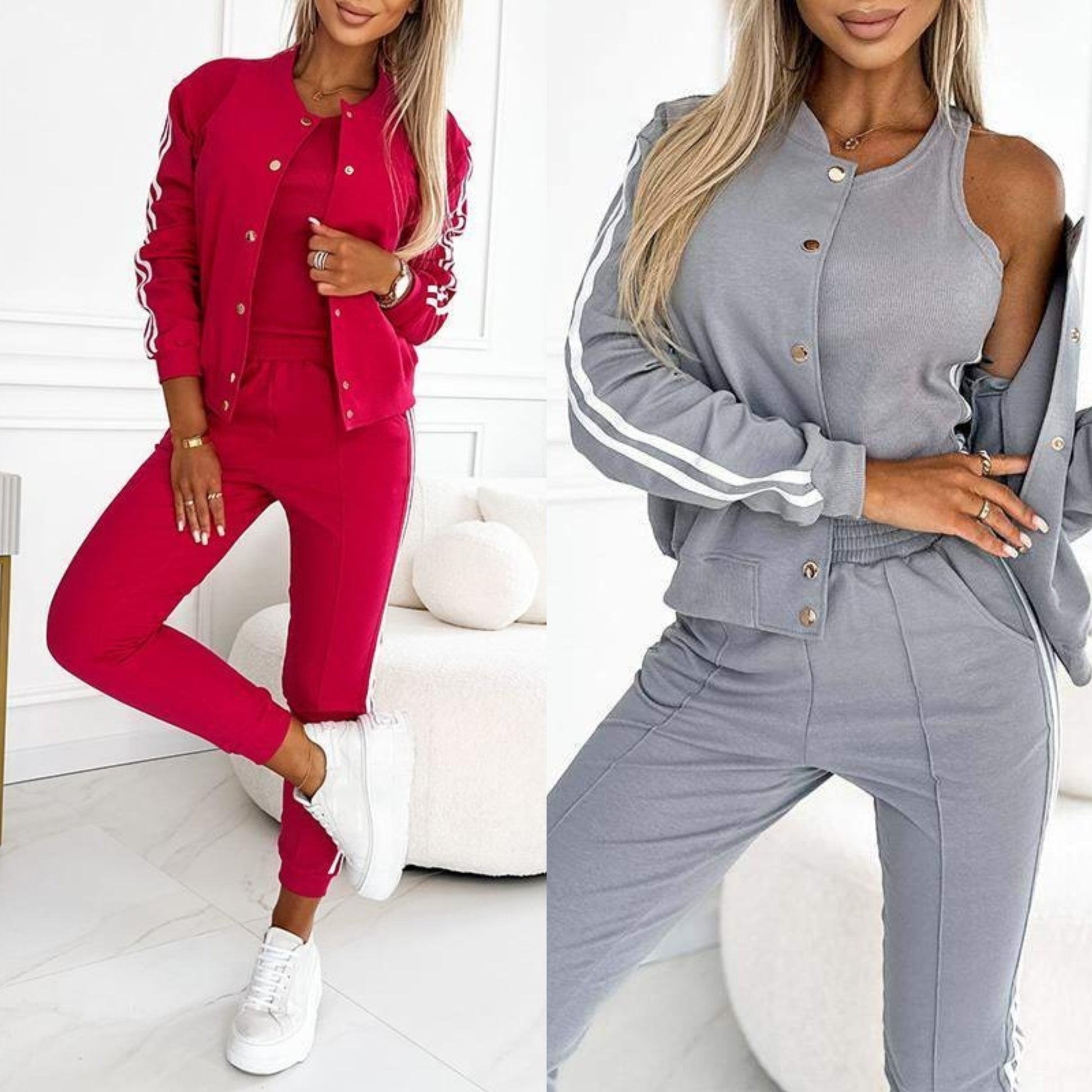 Kendra - Round Neck Jacket and Pants 3-Piece Set