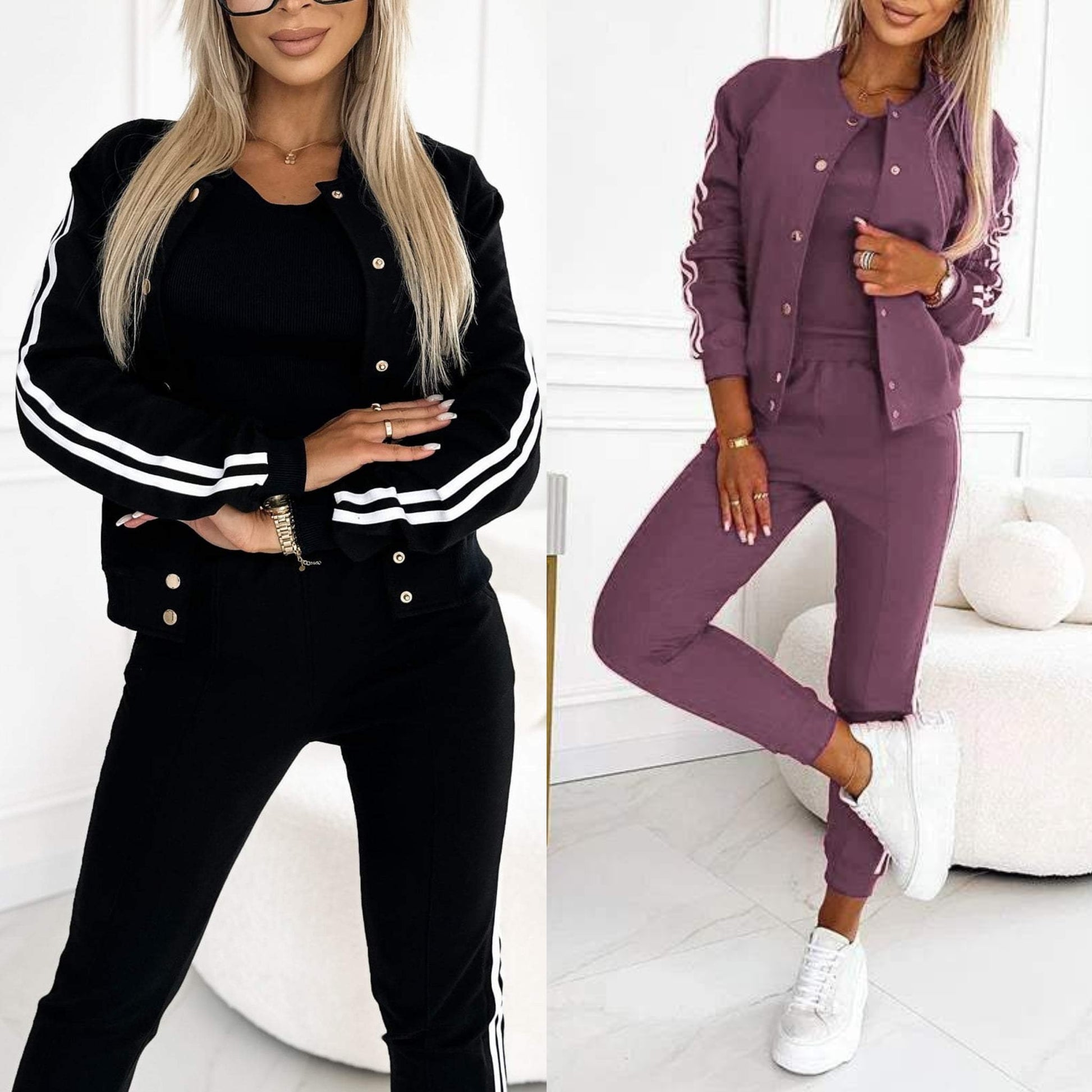 Kendra - Round Neck Jacket and Pants 3-Piece Set