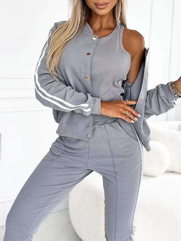 Kendra - Round Neck Jacket and Pants 3-Piece Set