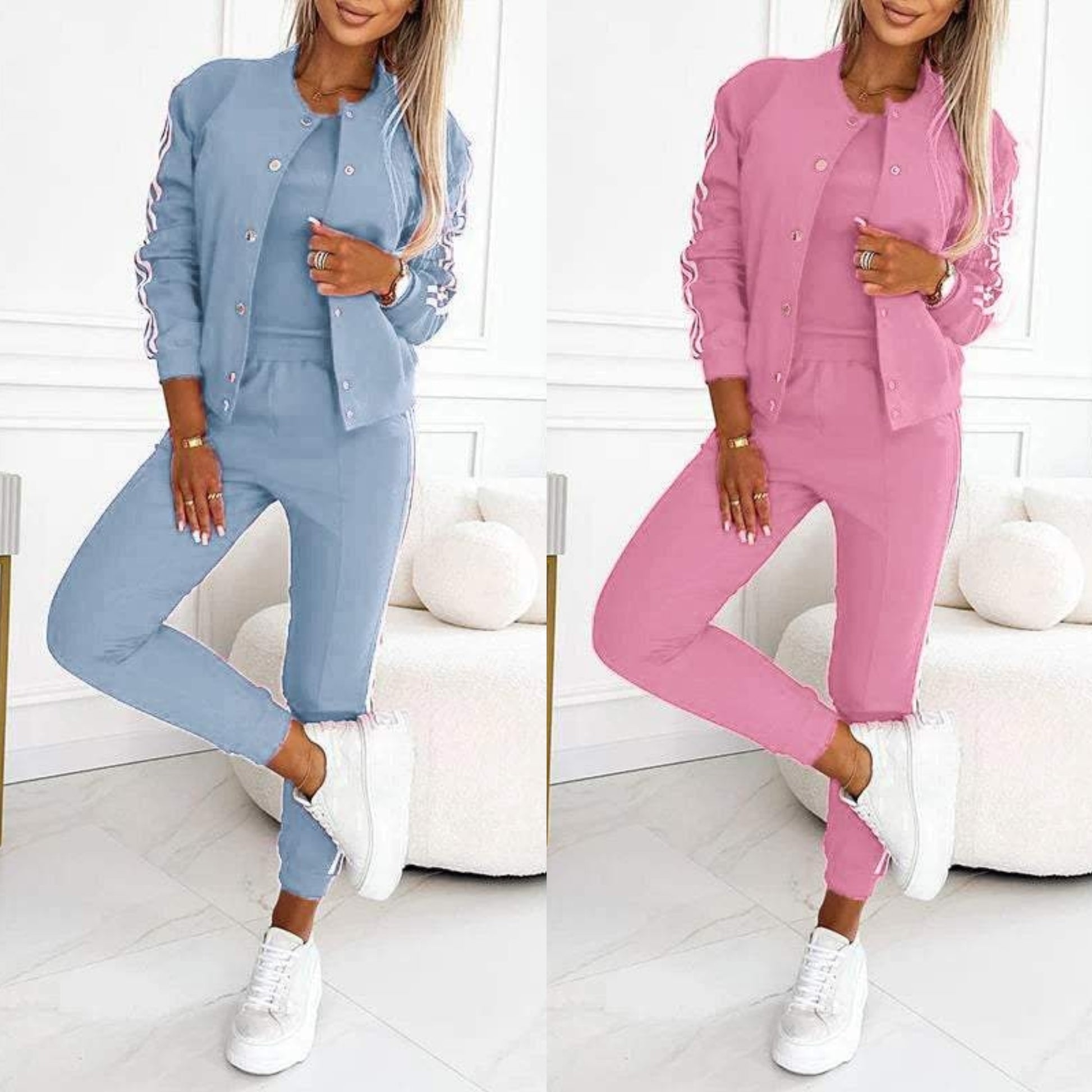 Kendra - Round Neck Jacket and Pants 3-Piece Set