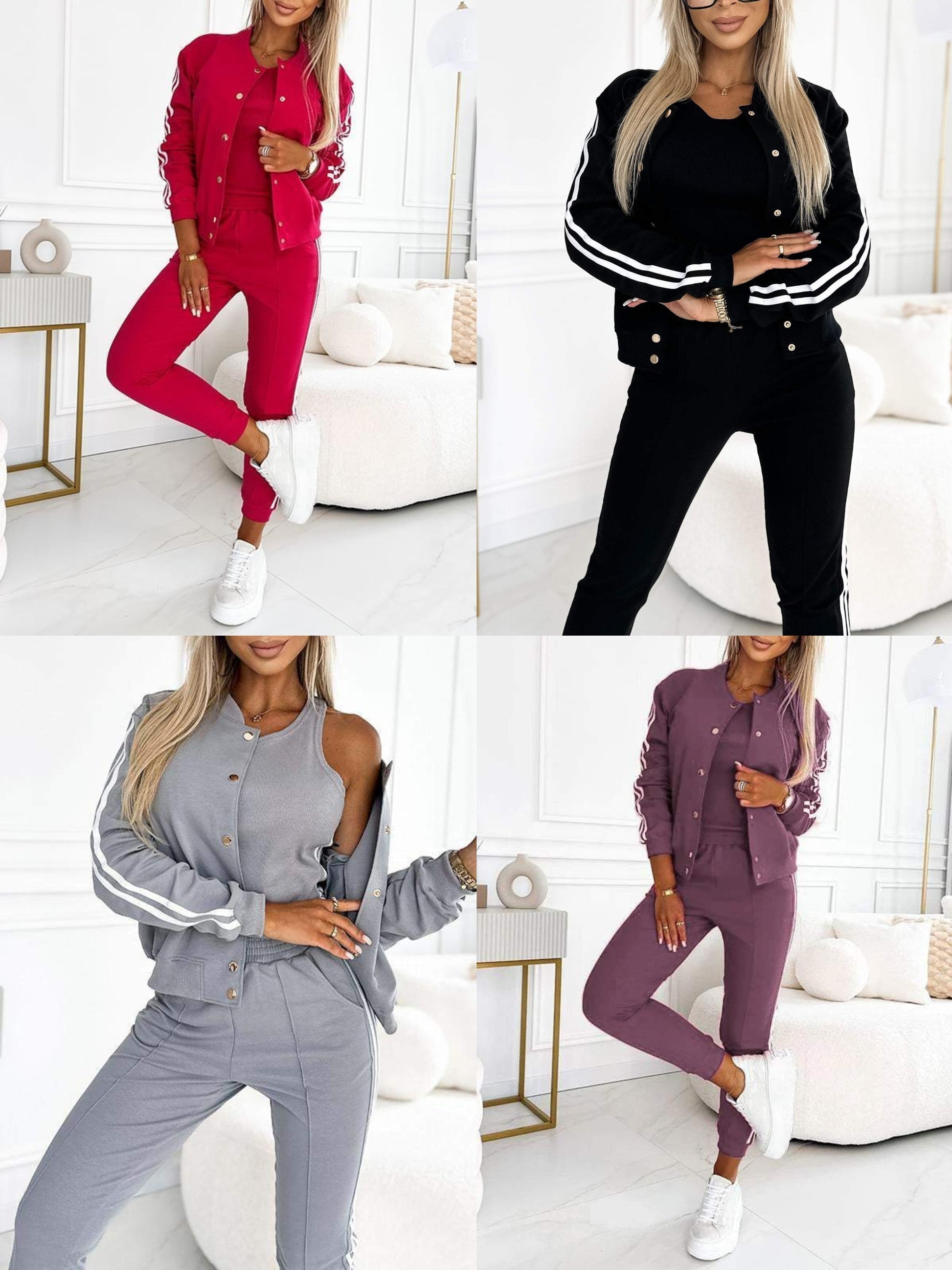 Kendra - Round Neck Jacket and Pants 3-Piece Set