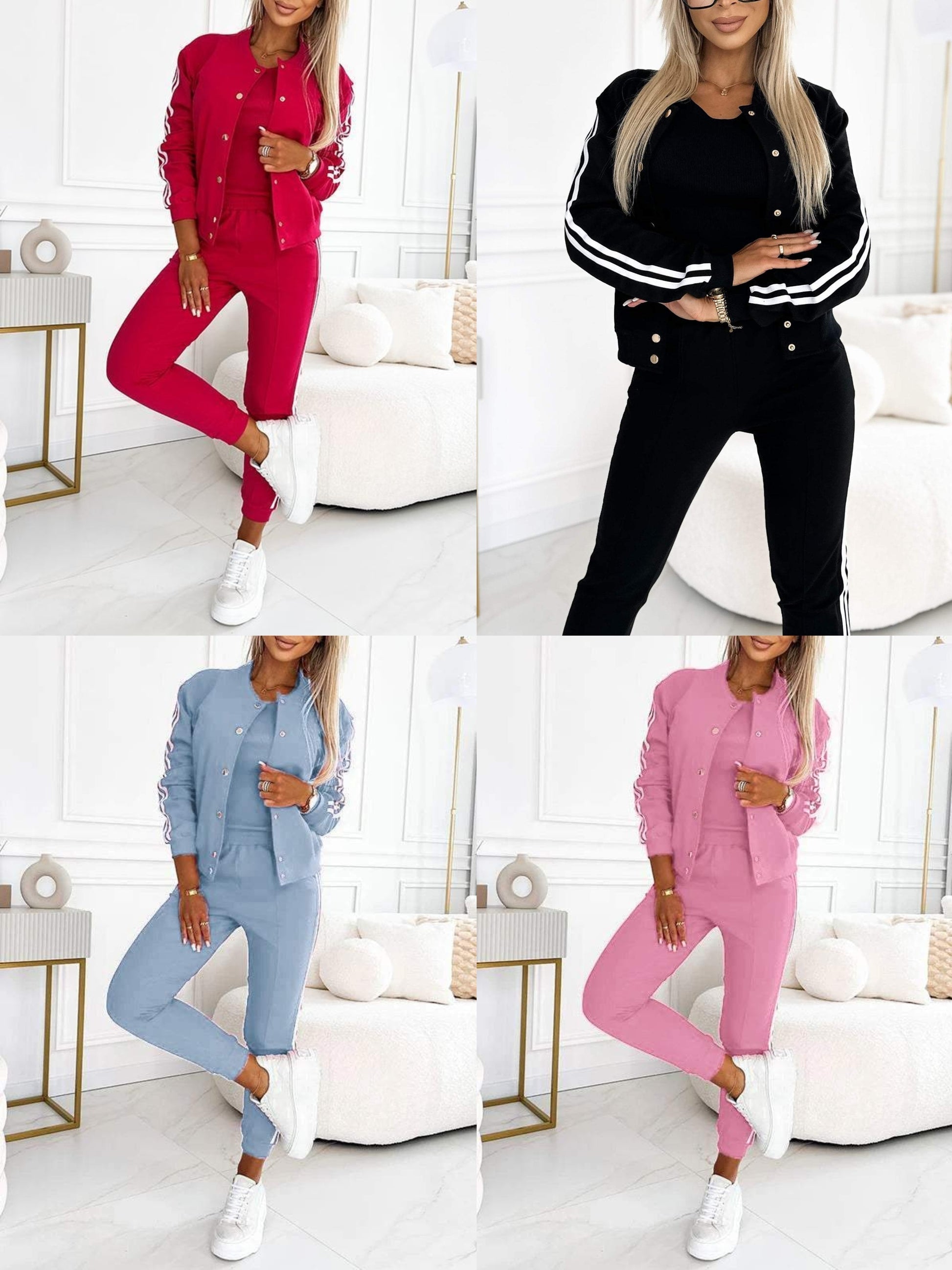 Kendra - Round Neck Jacket and Pants 3-Piece Set