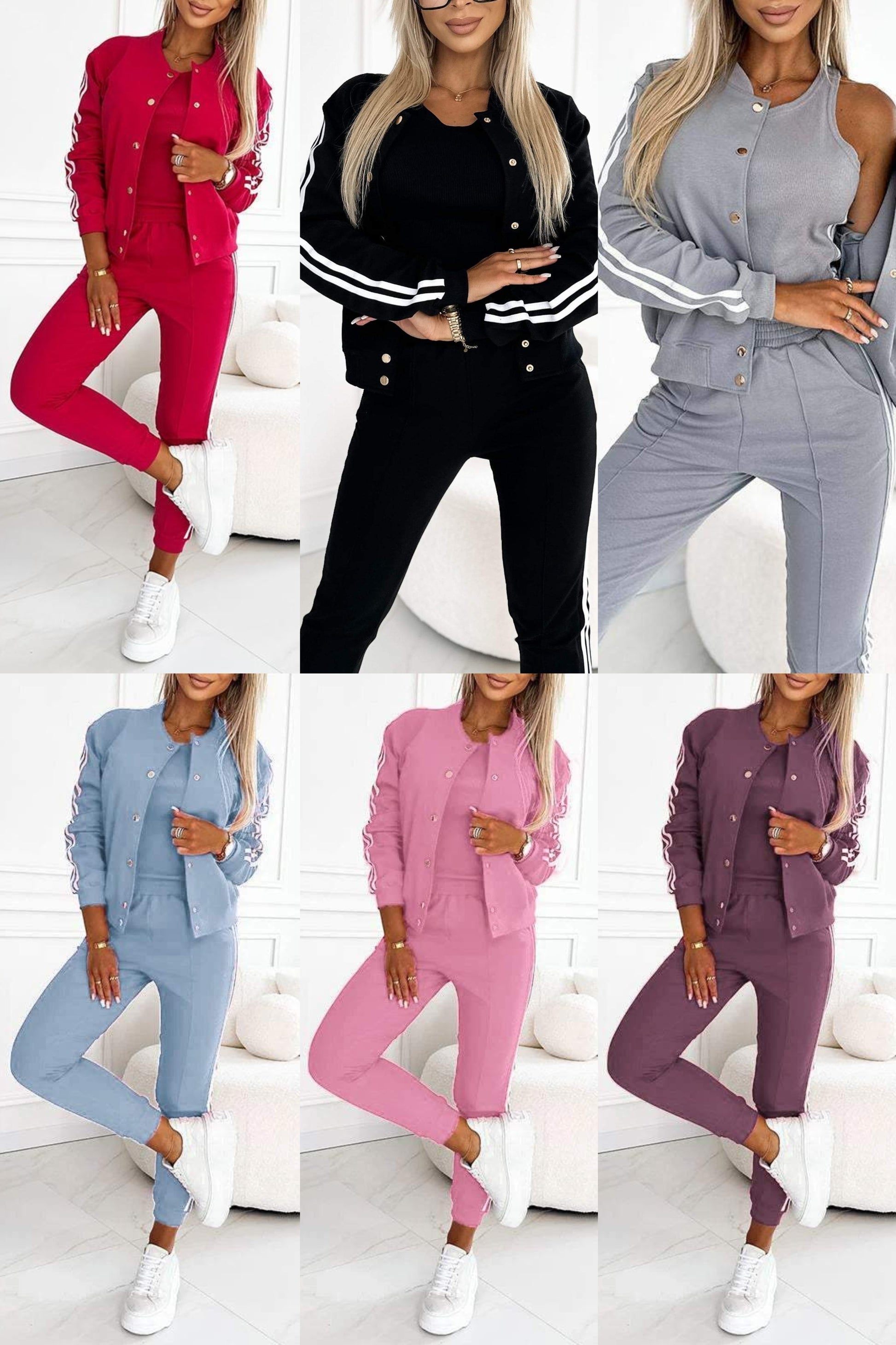Kendra - Round Neck Jacket and Pants 3-Piece Set