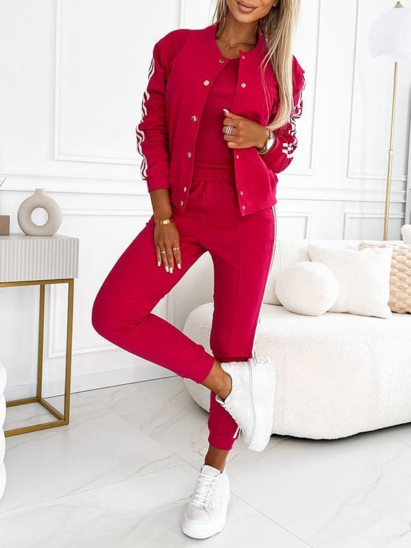 Kendra - Round Neck Jacket and Pants 3-Piece Set