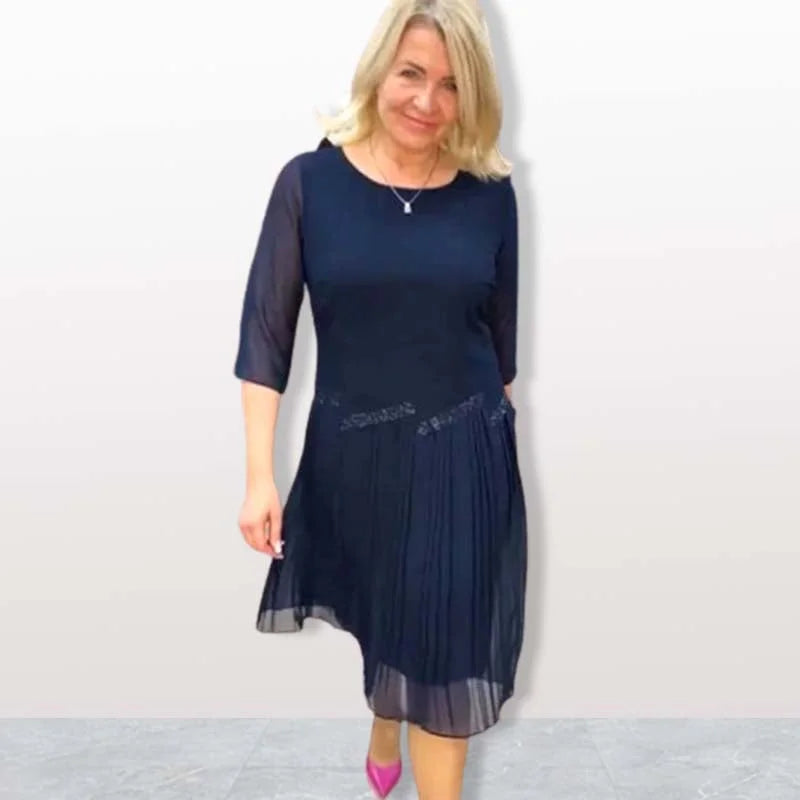 Kiernan - Elegant Midi Dress with Round Neckline