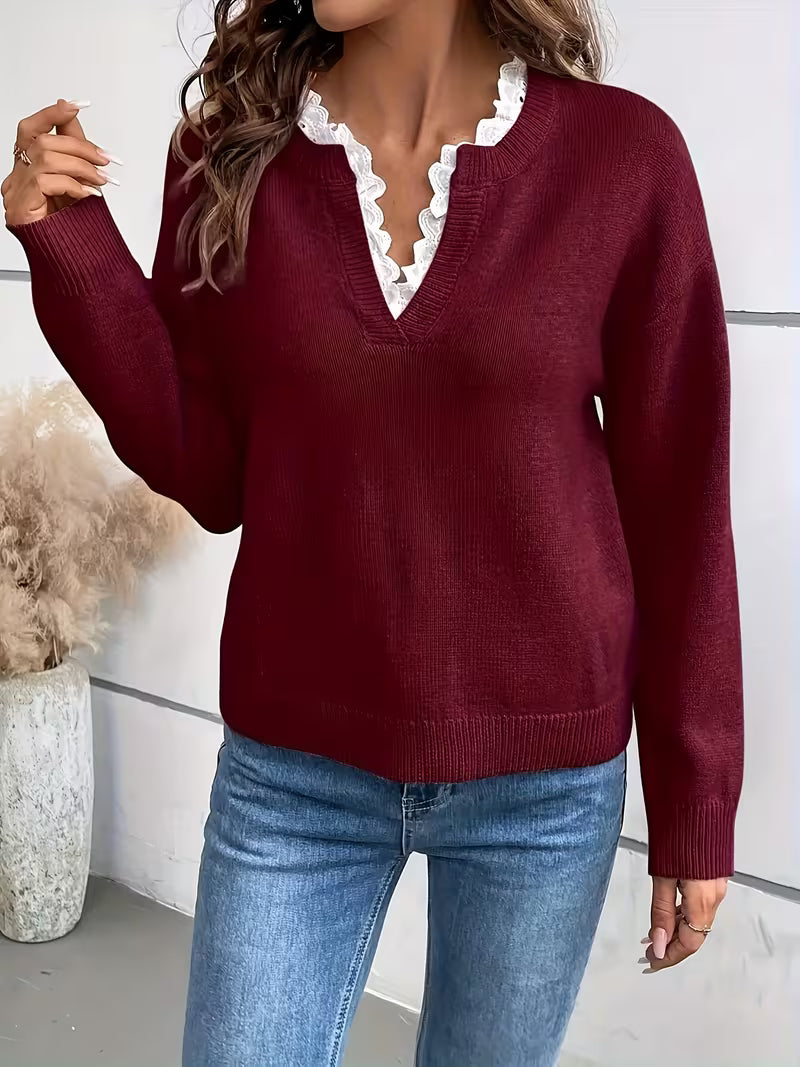 Kimbra – Stylish Sweater with V-Neck and Lace Trim