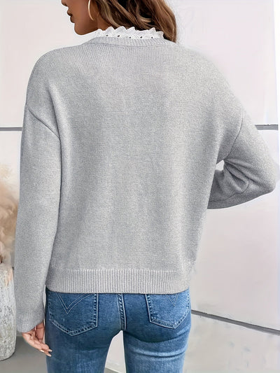 Kimbra – Stylish Sweater with V-Neck and Lace Trim