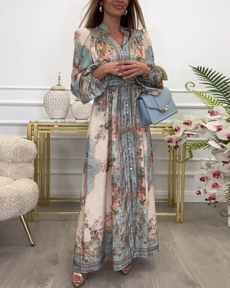 Kitana – Button Placket and Floral Print Long Dress