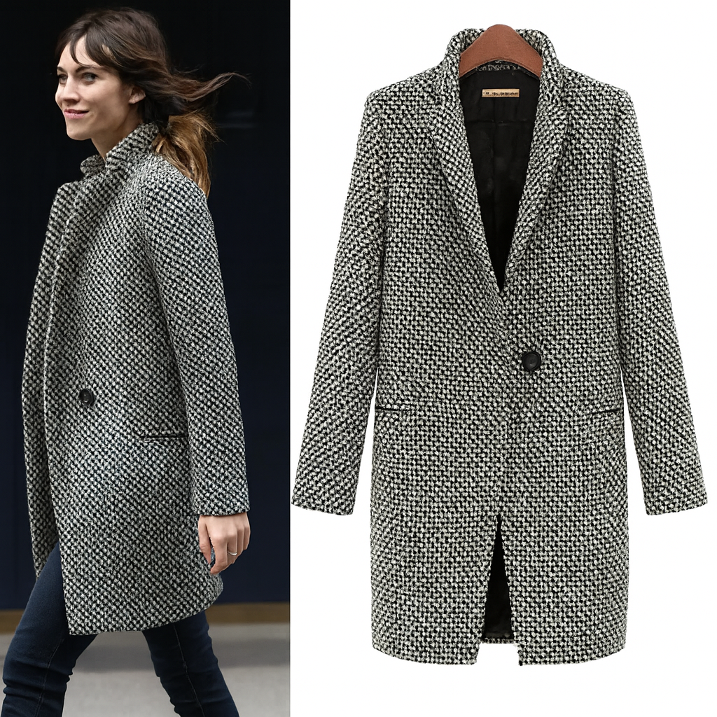Konstanze – Elegance and Comfort Long Houndstooth Pattern Coat