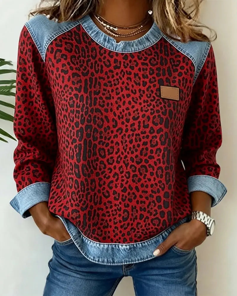 Krassimira – Long-Sleeve Top with Leopard Print