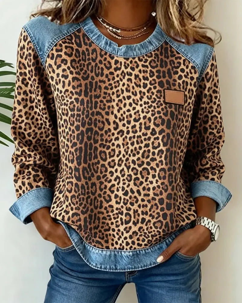 Krassimira – Long-Sleeve Top with Leopard Print