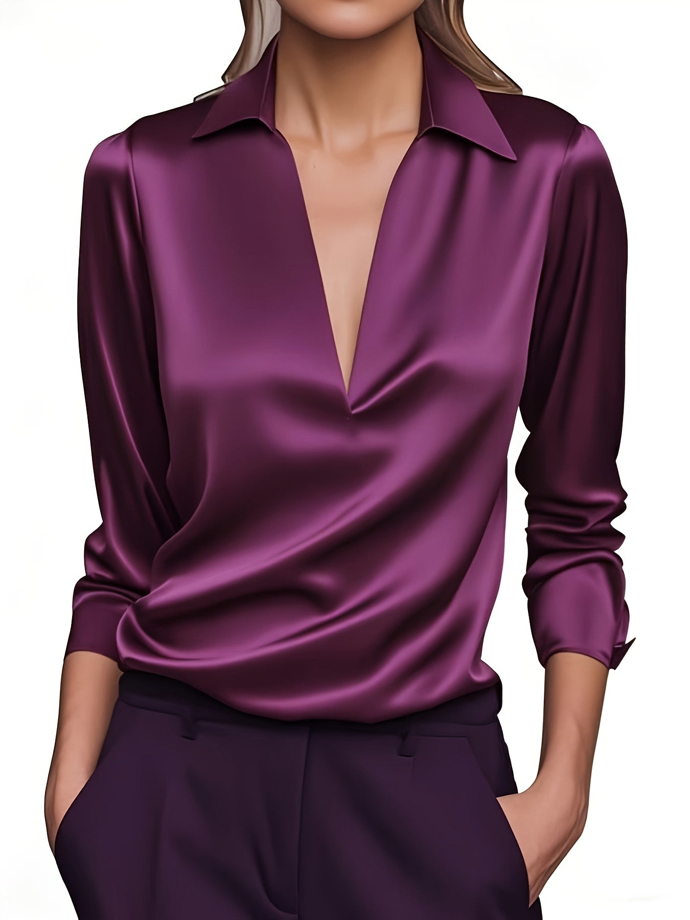 Kyrra – Elegant Satin Blouse with V-Neck
