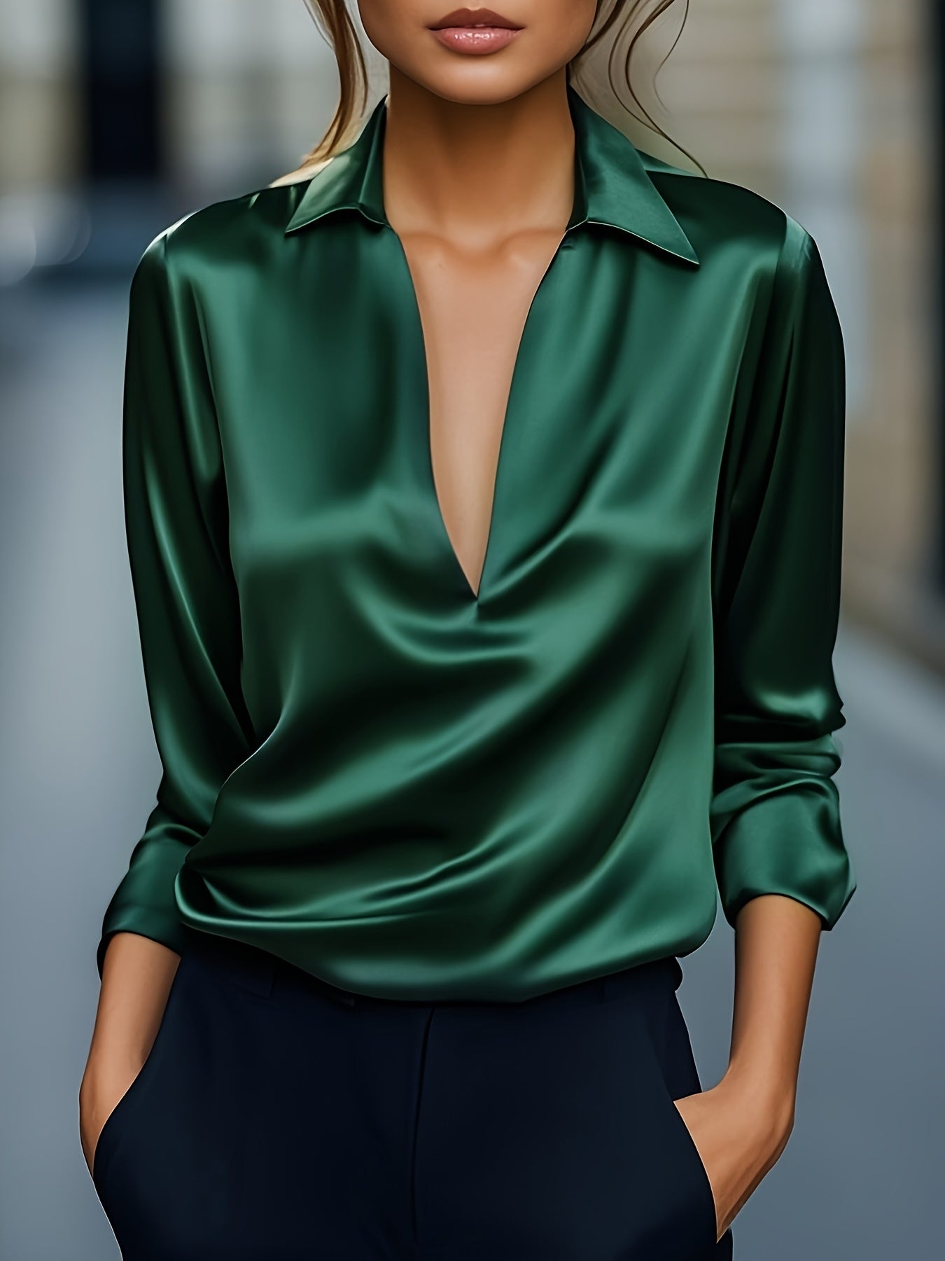 Kyrra – Elegant Satin Blouse with V-Neck