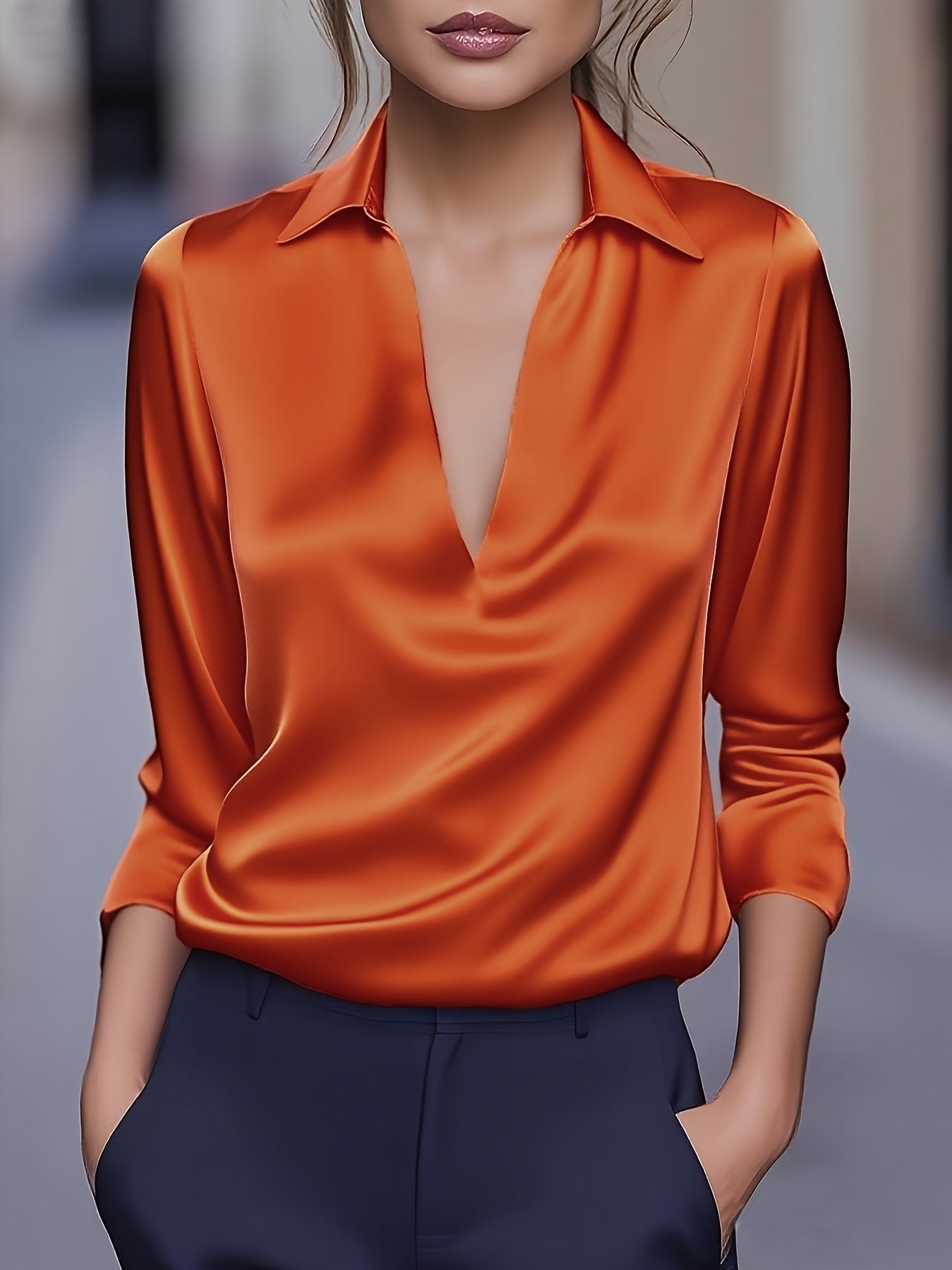 Kyrra – Elegant Satin Blouse with V-Neck