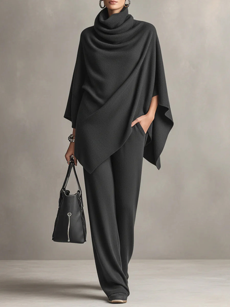 Laleh – Urban Casual Turtleneck Poncho and Pants Set