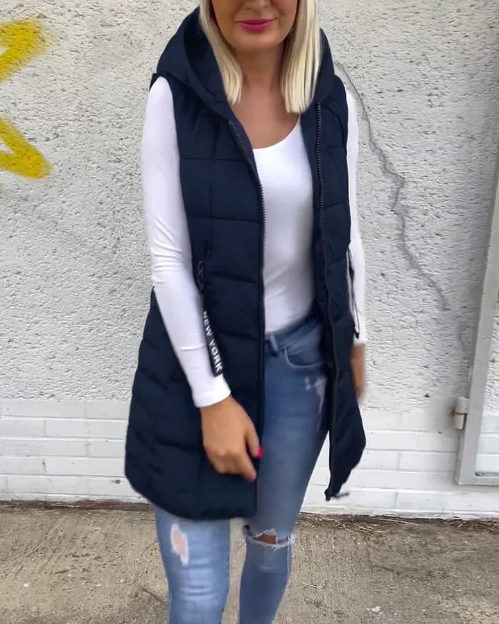 Laruna – Sleeveless, Padded Coat with Zipper