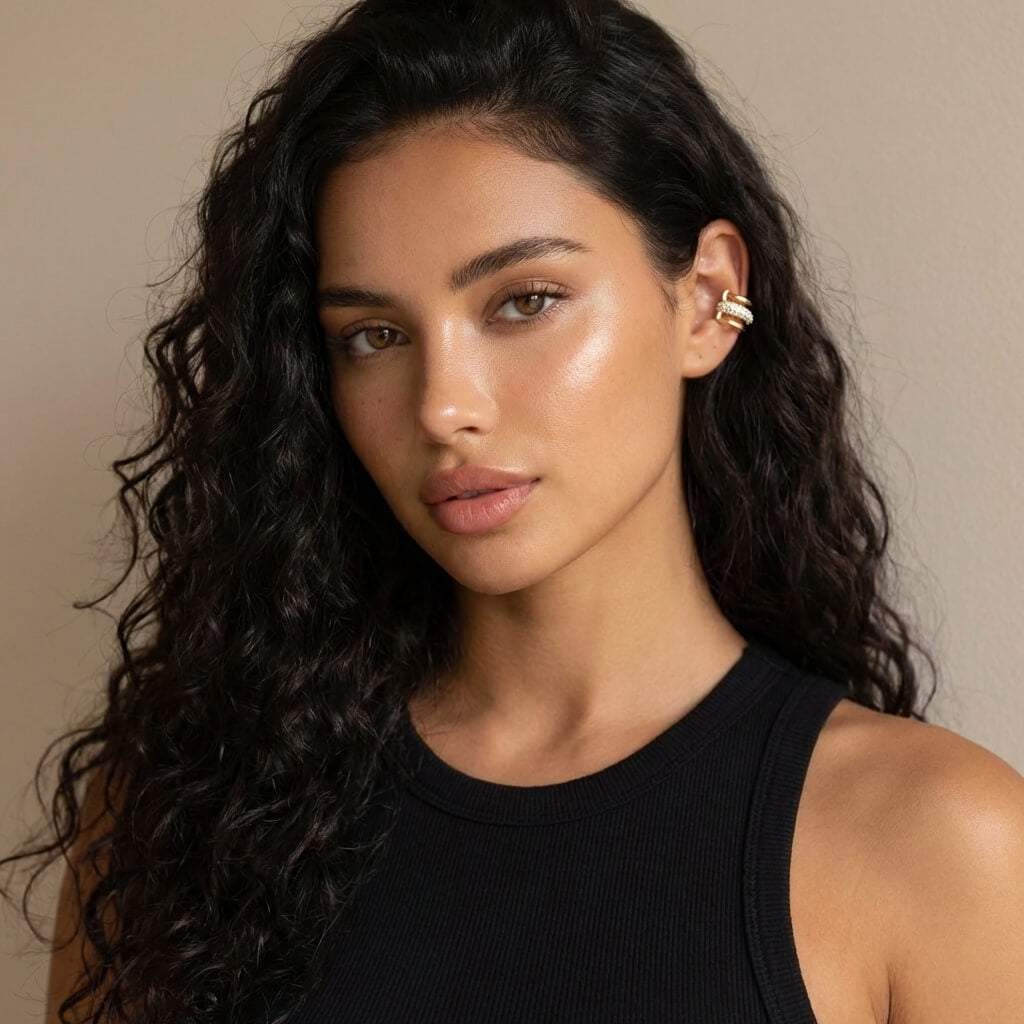 Layered Nail Gold Hoop Cuff Earrings