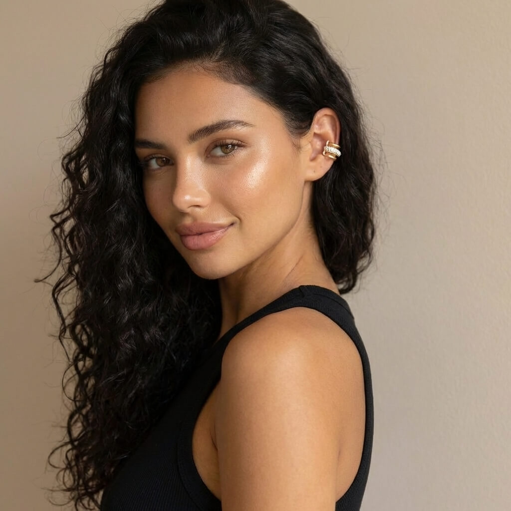 Layered Nail Gold Hoop Cuff Earrings