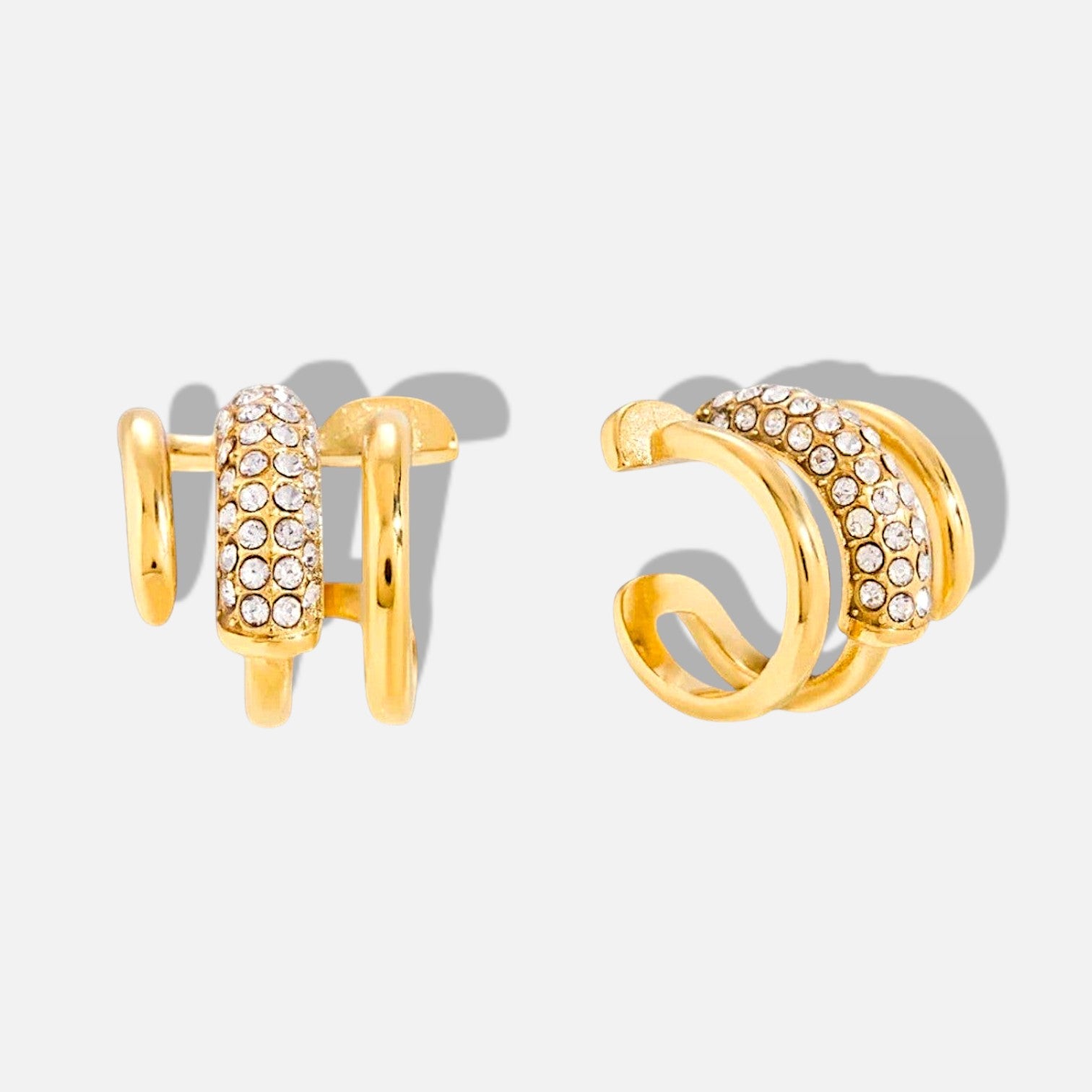 Layered Nail Gold Hoop Cuff Earrings
