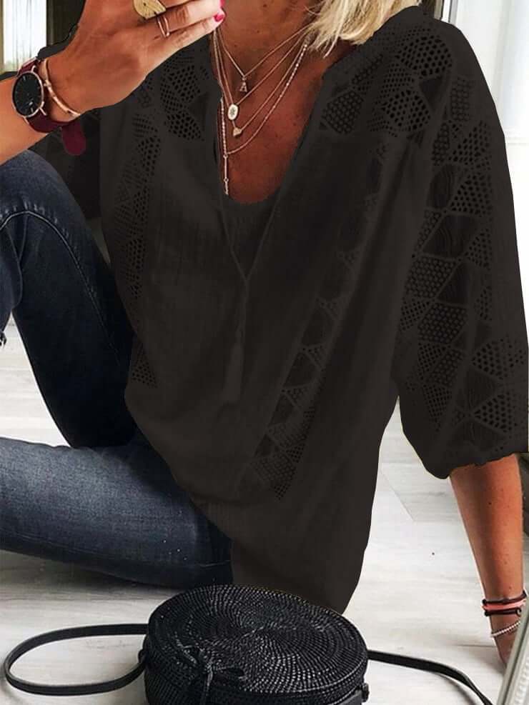 Leila - U-Neck Blouse with Sleeves