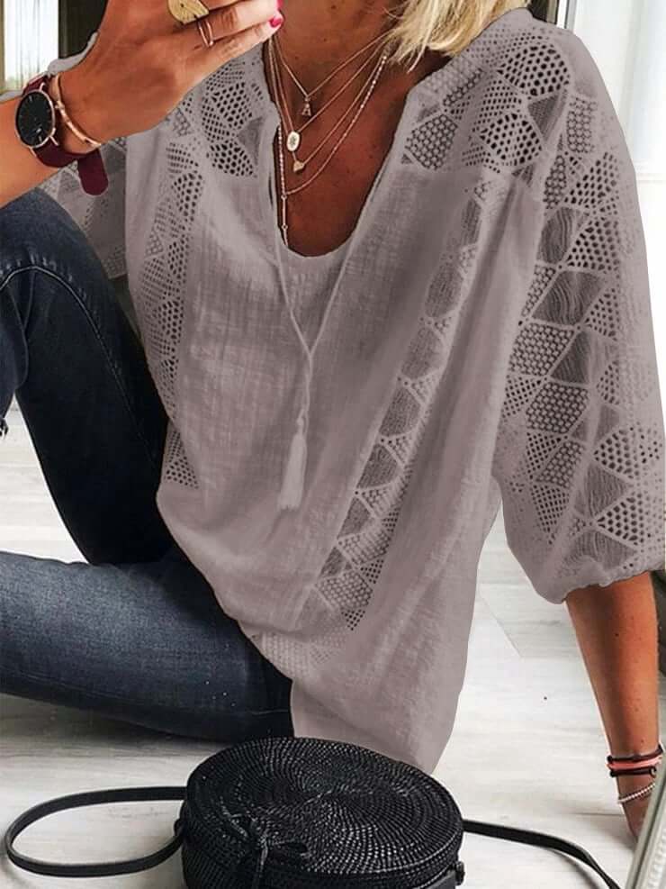 Leila - U-Neck Blouse with Sleeves