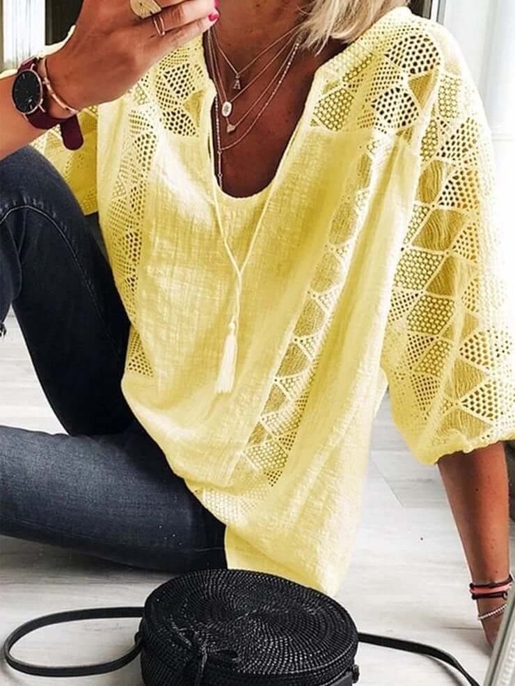 Leila - U-Neck Blouse with Sleeves