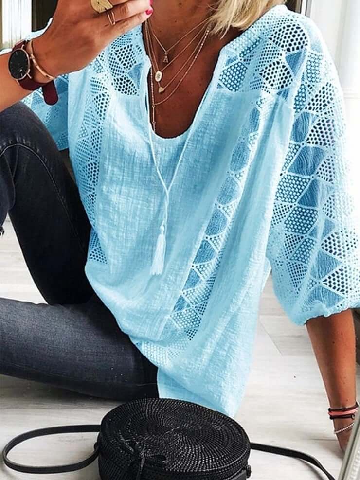 Leila - U-Neck Blouse with Sleeves