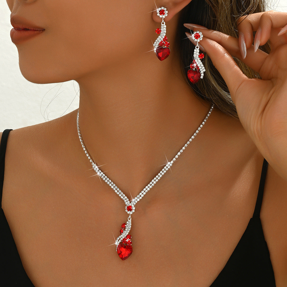 Lelia - Rhinestone Necklace and Earring Set