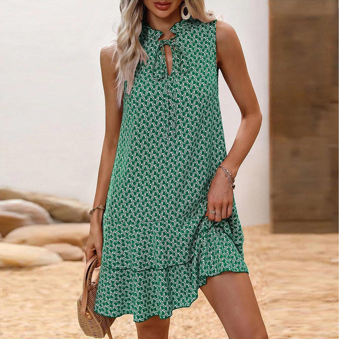 Lenora – Casual Mini Dress with Bohemian Prints and Ruffles