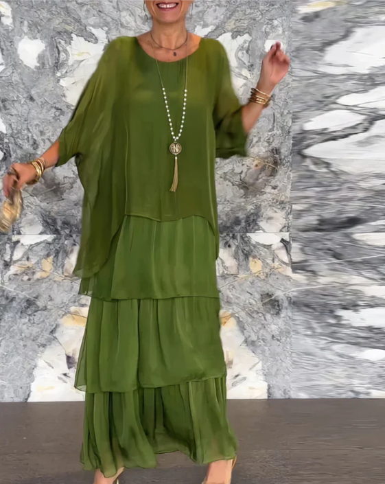 Leona - Loose Maxi Dress with Round Neckline