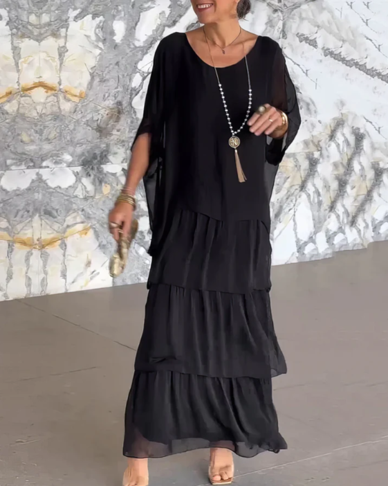 Leona - Loose Maxi Dress with Round Neckline