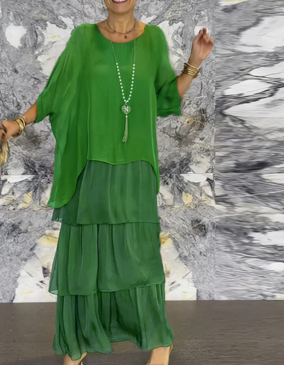 Leona - Loose Maxi Dress with Round Neckline