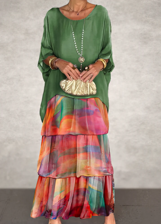 Leona - Loose Maxi Dress with Round Neckline