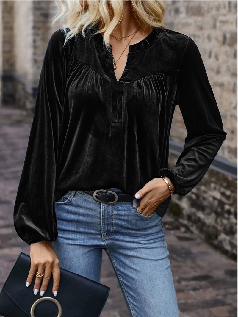 Lihi - Comfortable Long Sleeve Top with V-Neck