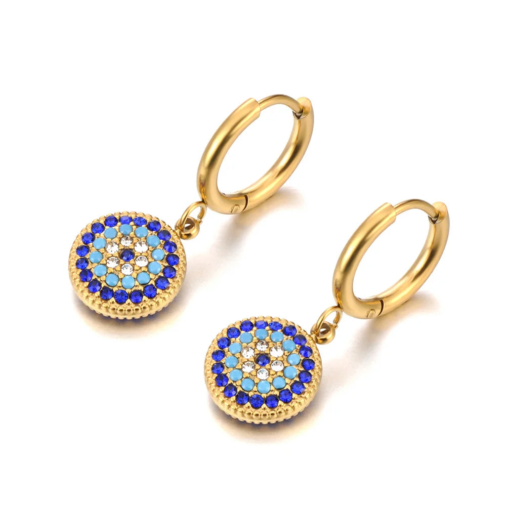 Lokaer Classic Lucky Blue CZ Evil Eye Turkey Bracelet Necklace For Women 316L Stainless Steel Rhinestone Fashion Jewelry B25145