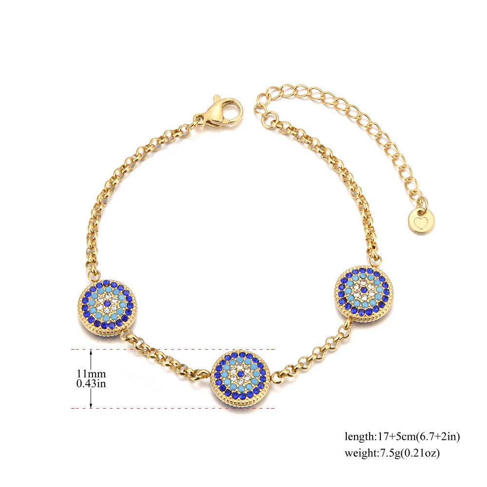 Lokaer Classic Lucky Blue CZ Evil Eye Turkey Bracelet Necklace For Women 316L Stainless Steel Rhinestone Fashion Jewelry B25145