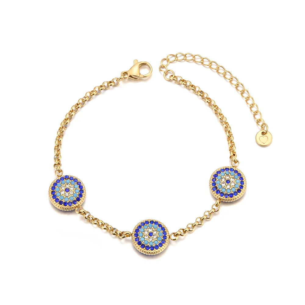 Lokaer Classic Lucky Blue CZ Evil Eye Turkey Bracelet Necklace For Women 316L Stainless Steel Rhinestone Fashion Jewelry B25145