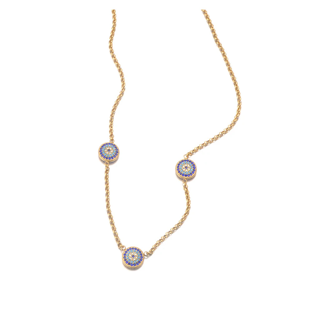 Lokaer Classic Lucky Blue CZ Evil Eye Turkey Bracelet Necklace For Women 316L Stainless Steel Rhinestone Fashion Jewelry B25145