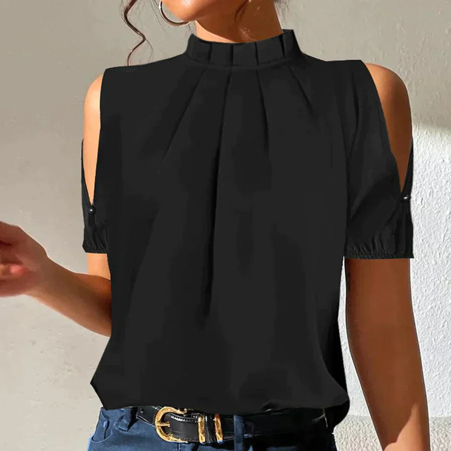 Lola™ - Black Pleated Top with Split Sleeves