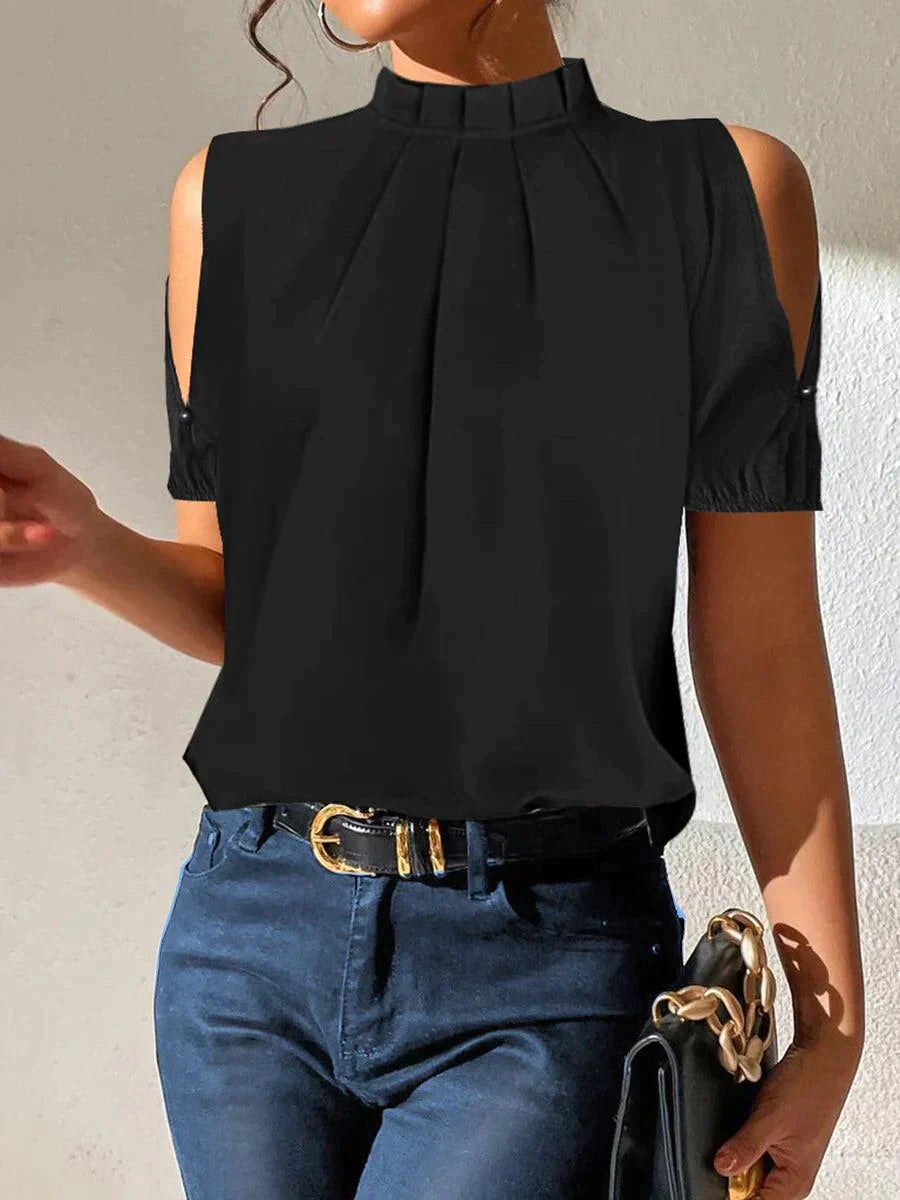 Lola™ - Black Pleated Top with Split Sleeves
