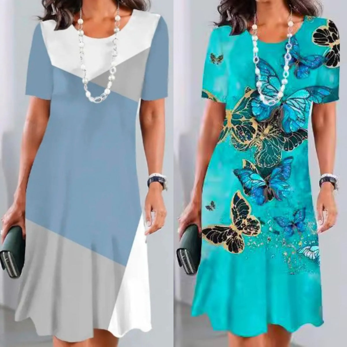 Lourah – Printed Midi Dress with Pleats