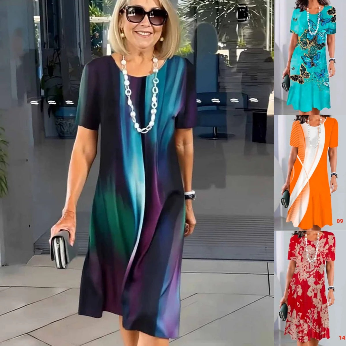 Lourah – Printed Midi Dress with Pleats