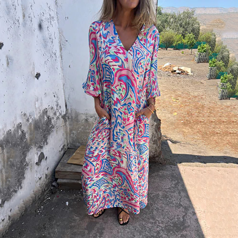 Lowri – Stylish Maxi Dress with V-Neck and Pockets