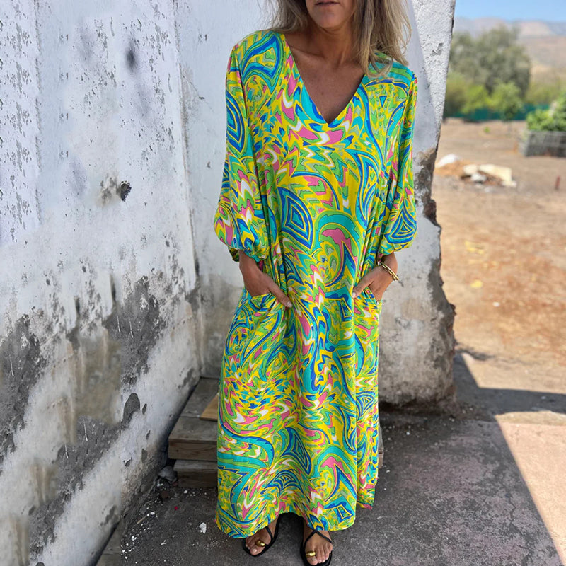 Lowri – Stylish Maxi Dress with V-Neck and Pockets