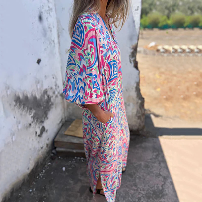 Lowri – Stylish Maxi Dress with V-Neck and Pockets