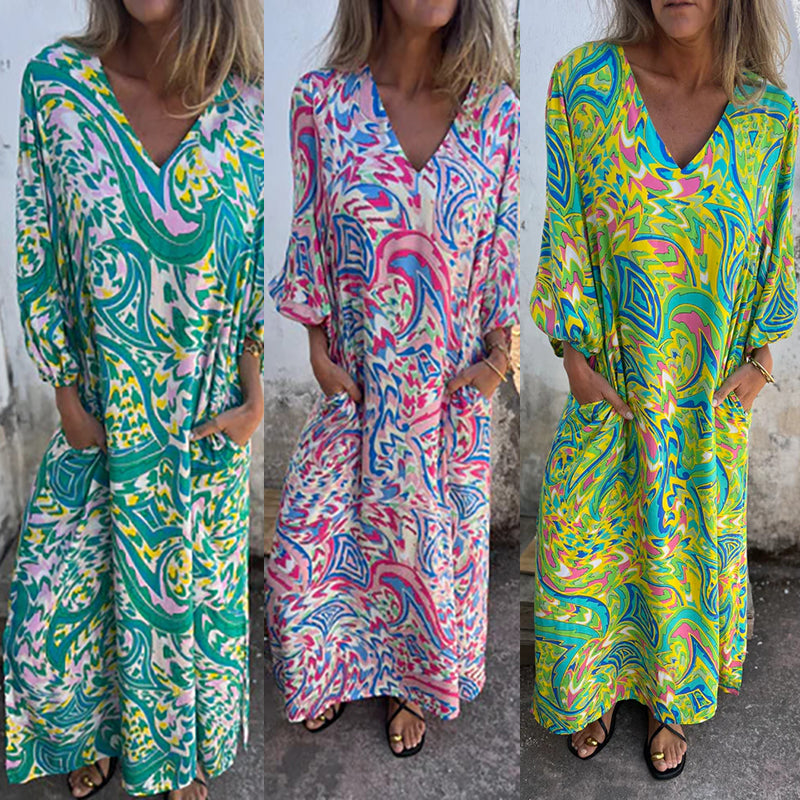 Lowri – Stylish Maxi Dress with V-Neck and Pockets