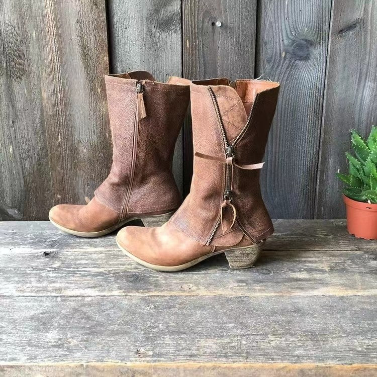 Lulia – Leather Ankle Boots with Side Zipper