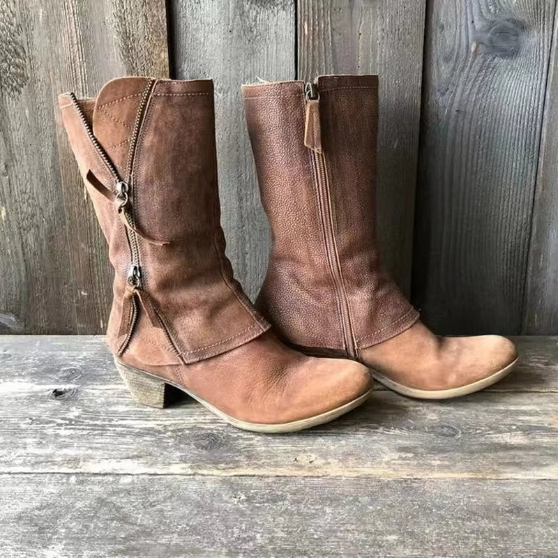 Lulia – Leather Ankle Boots with Side Zipper